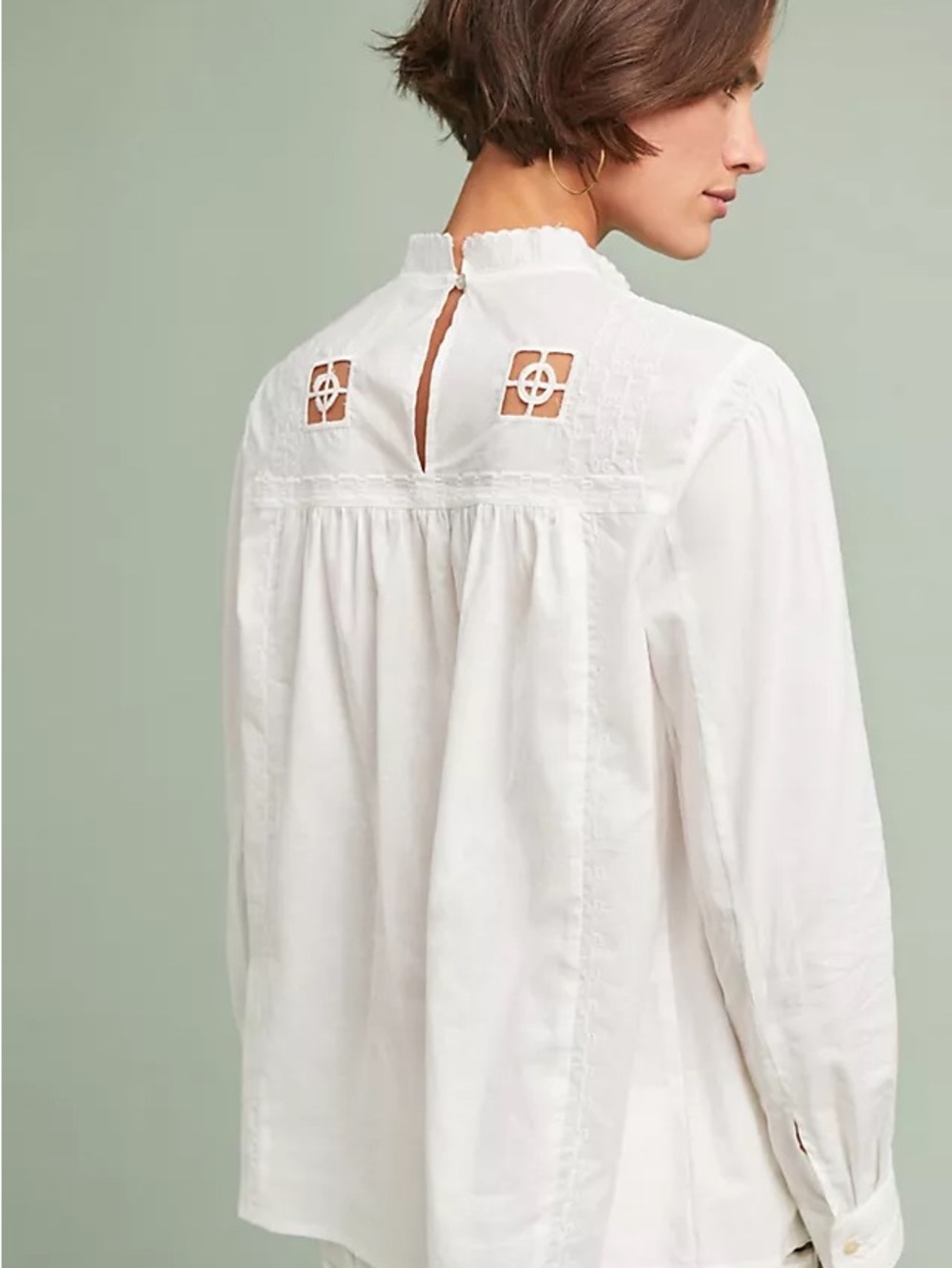 Anthropologie White Victorian-Style Ruffle Yoke Blouse